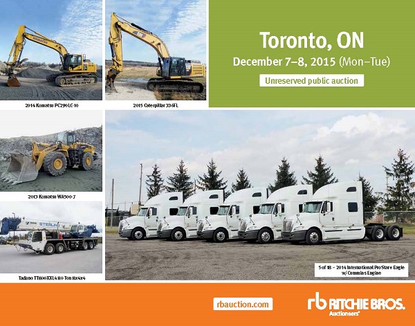 Ritchie Bros. to hold Toronto auction on December 7 – 8